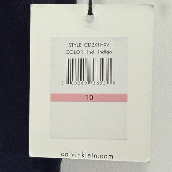 Calvin Klein Cap Sleeve Faux Leather Trim Sheath Dress Sz 10 Indigo Work Career - Picture 4 of 10